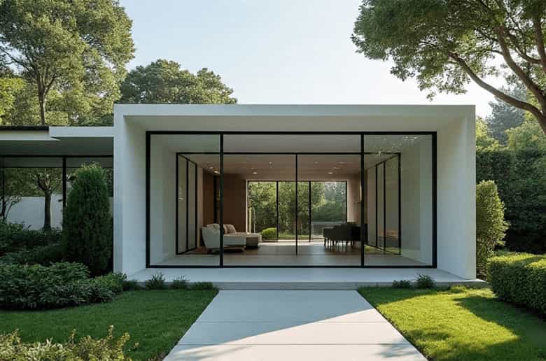 Modern luxury home with aluminium sliding doors and slim window frames