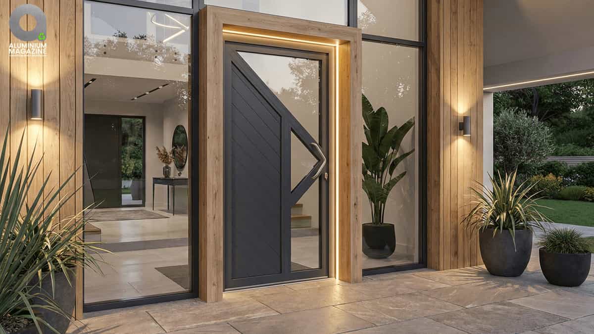 Modern aluminium casement door exterior view