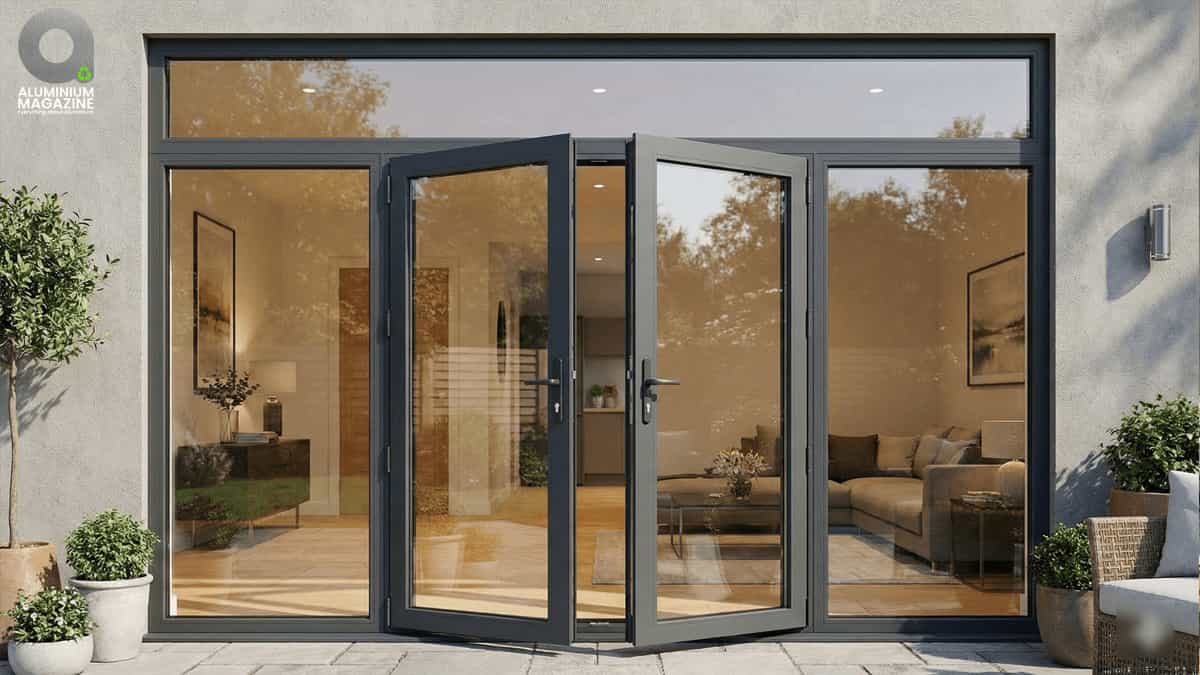 Modern aluminium casement door patio side view