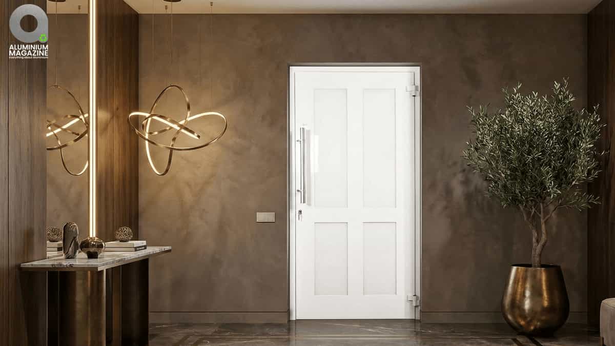 Interior aluminium casement door between rooms
