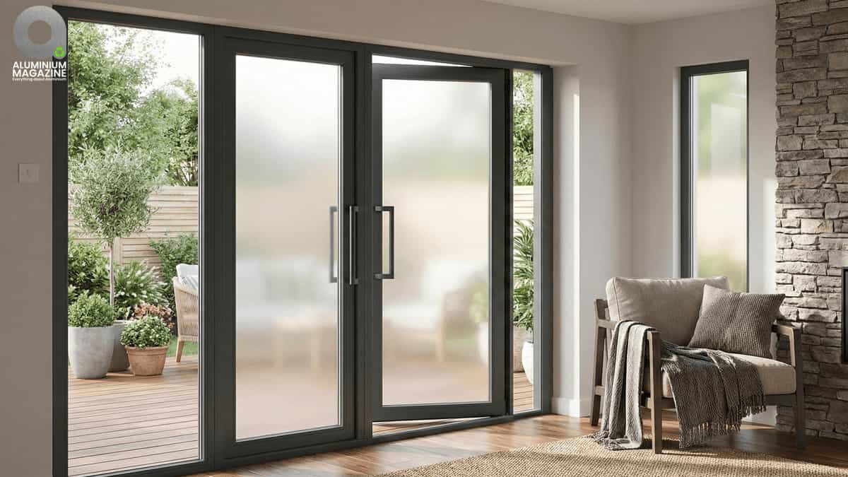 Aluminium casement door with large glass panels