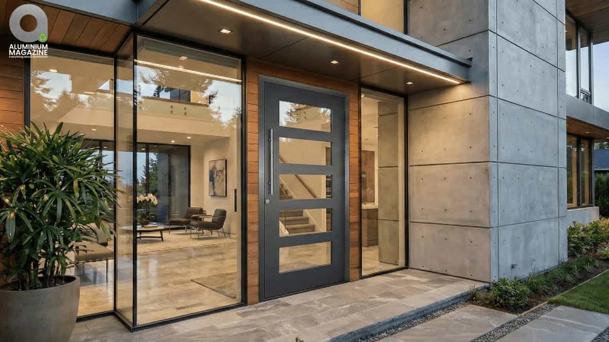 Aluminium casement door for office entrance