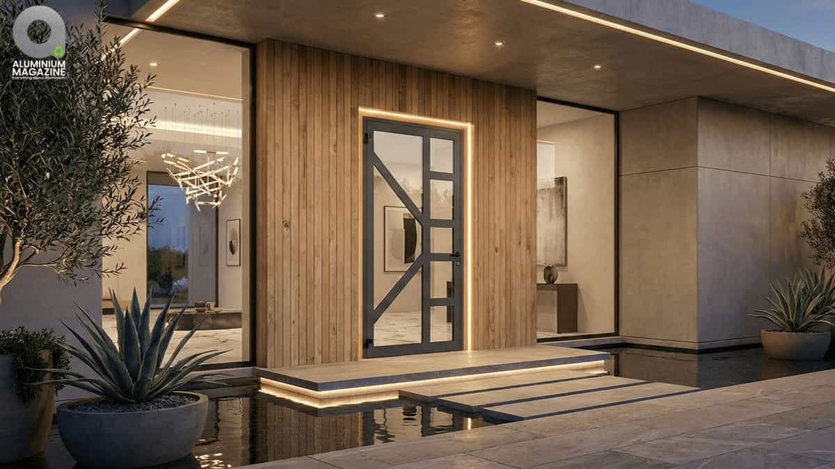 Modern aluminium casement door exterior facade