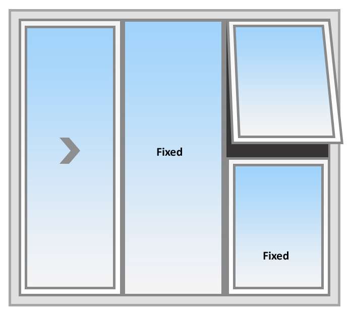 One Pane is Slidable. Mid portion is fixed and other portion built with hung windows.