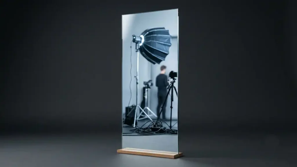 Reflective mirror-like glass panel