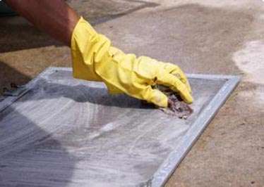 Deep Cleaning Insect Screen with Soap and Sponge