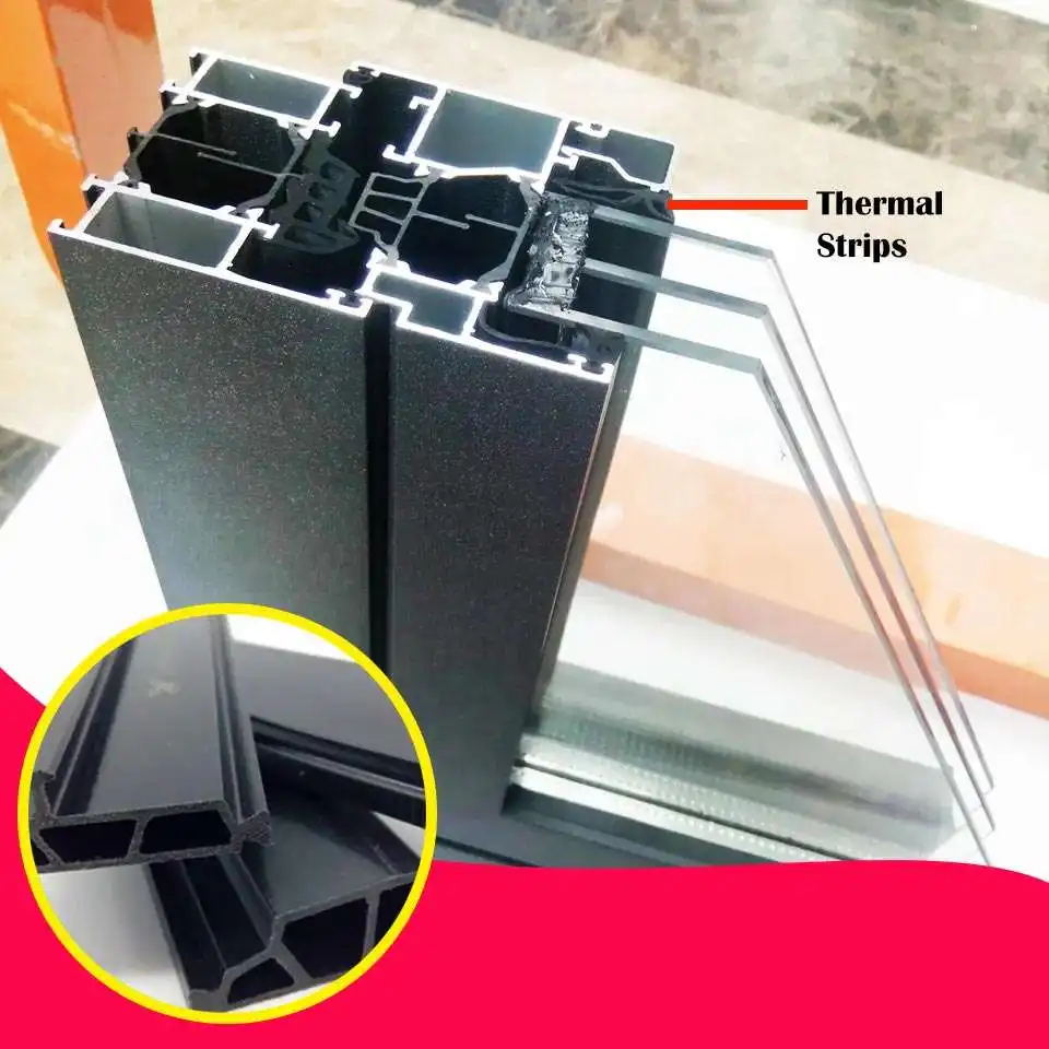 Cross-section of an aluminium window profile showing a polyamide thermal break strip