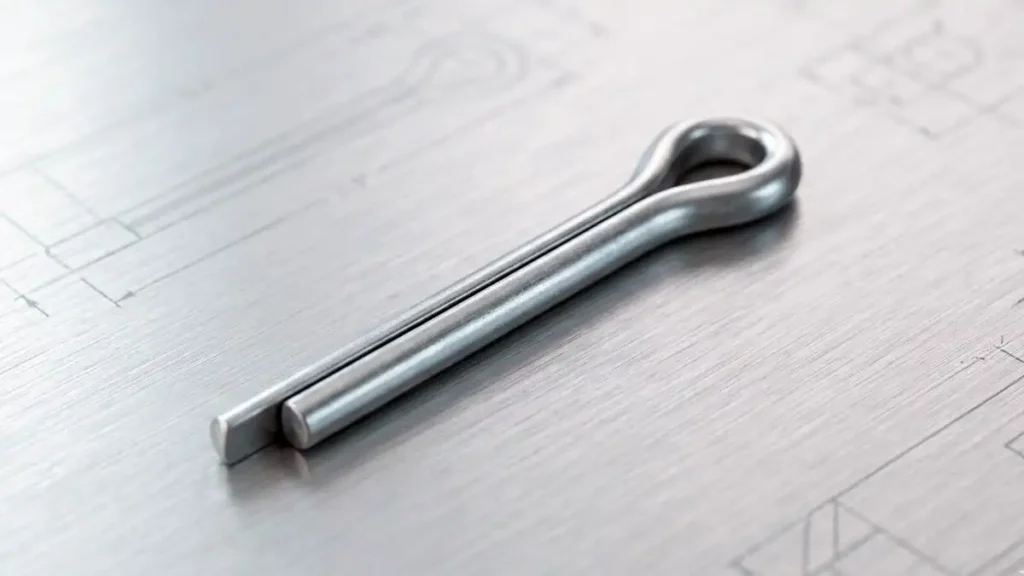 Close up of an aluminum cotter pin (split pin) used in aerospace and marine applications