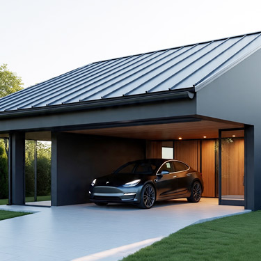 Aluminium Roofing Sheet with Garage – Modern Home Design