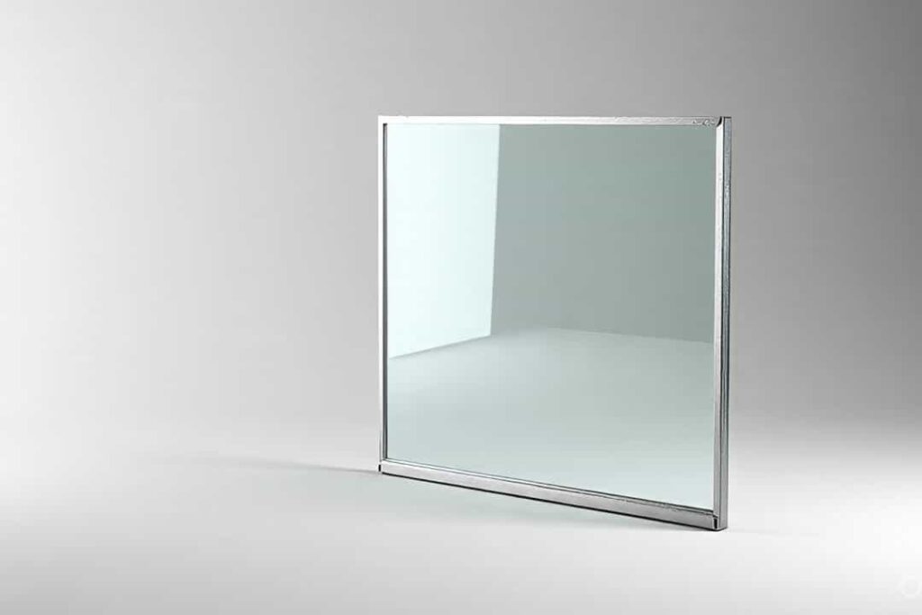 Double-glazed insulated glass unit with gas-filled spacer, educational aluminium window concept showing energy efficiency and thermal insulation benefits