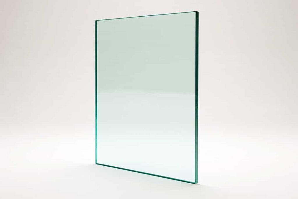 Single-pane toughened (tempered) glass displayed on neutral background, thicker and strong, educational aluminium window concept showing safety features
