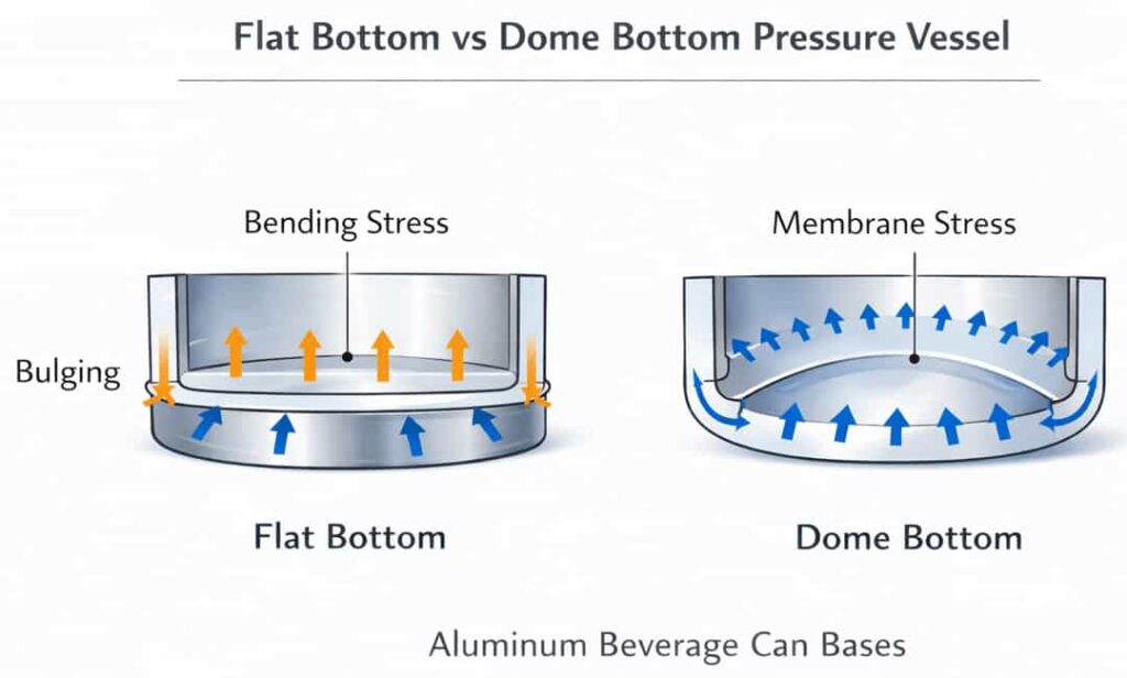 flat bottom vs dome bottom aluminum beverage can pressure distribution diagram