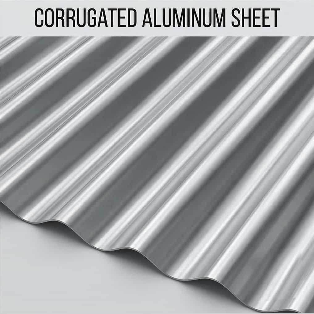 Close-up of a corrugated aluminium roofing sheet with a parallel ridge and valley profile for high strength.Close-up of a corrugated aluminium roofing sheet with a parallel ridge and valley profile for high strength.