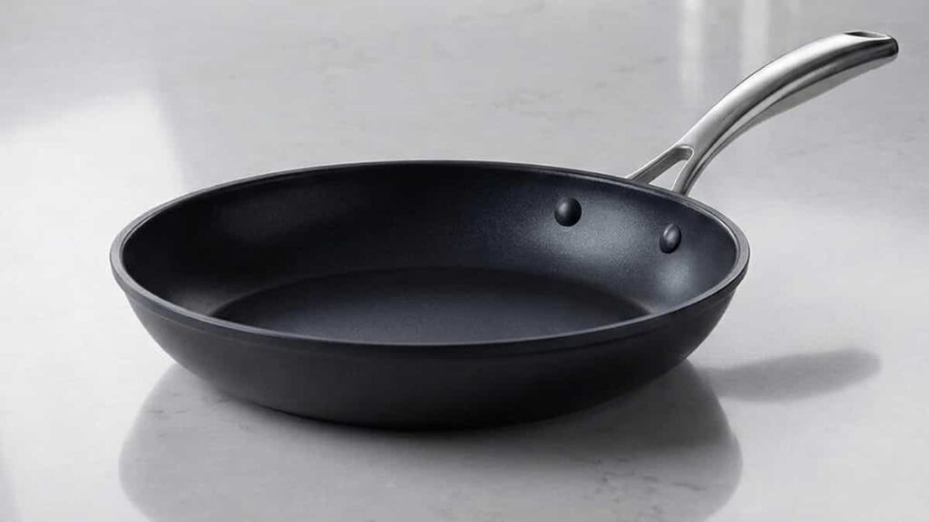 hard anodized aluminum frying pan used in cookware manufacturing