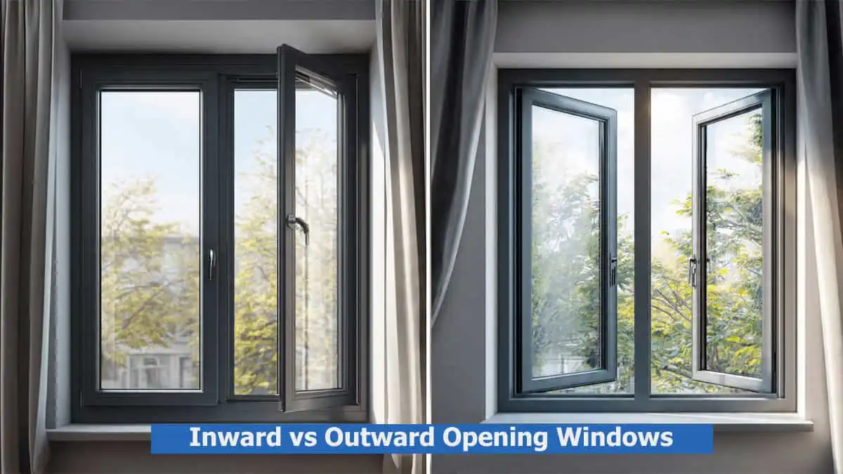 Outward vs inward opening casement window airflow comparison showing window opening direction