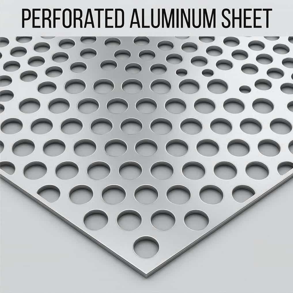 Perforated aluminium sheet featuring a precision-cut round hole pattern for ventilation and facades.