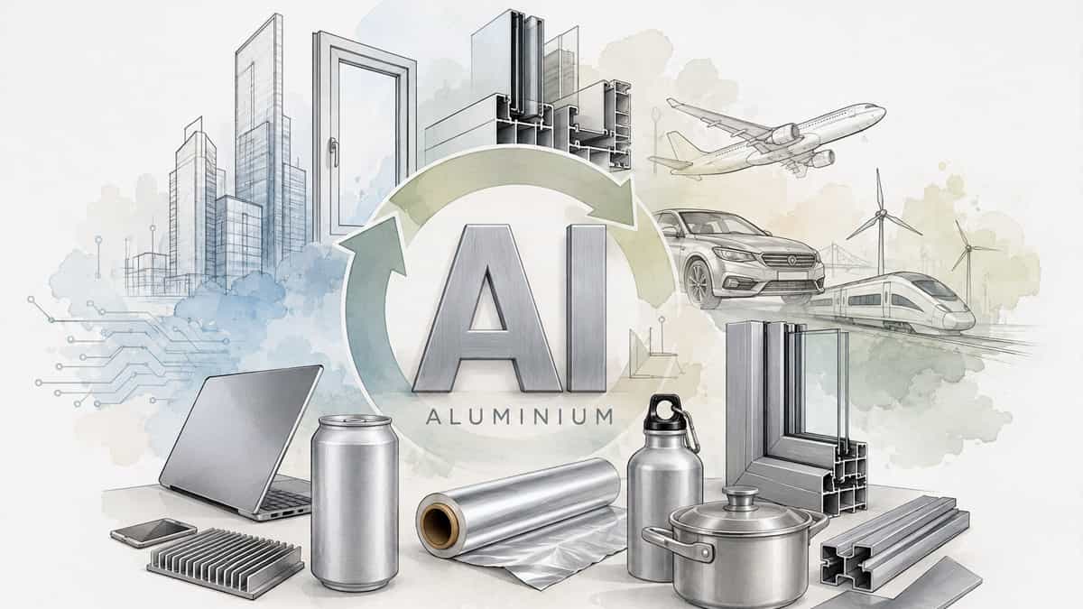 Illustration showing aluminium products, applications, businesses and recycling